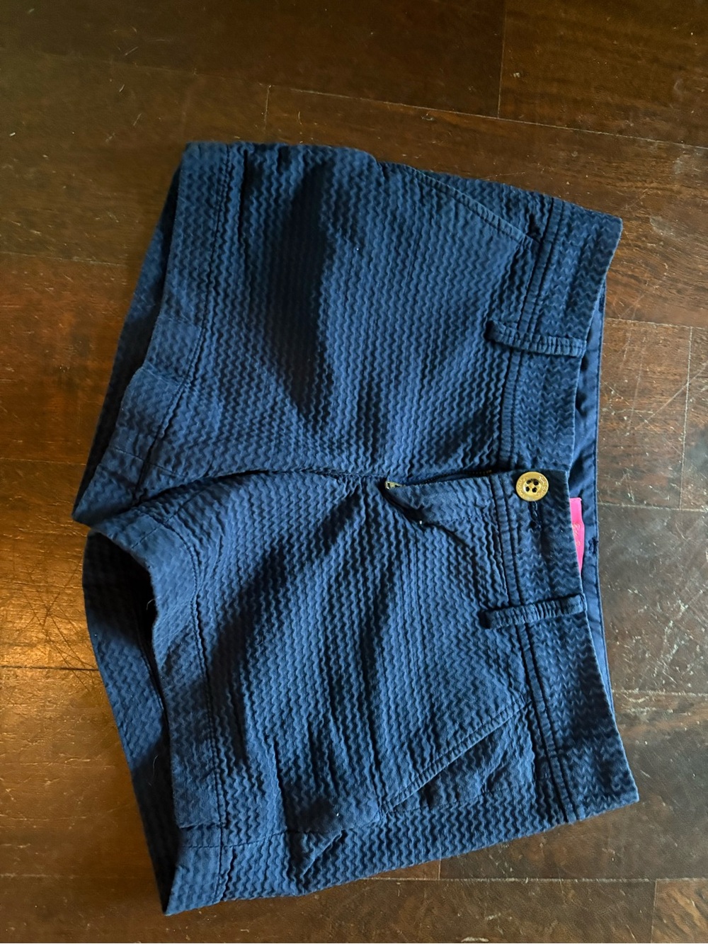 Lilly Pulitzer Navy Textured Seersucker-Look Shorts